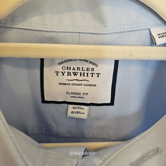 Charles Tyrwhitt Button Up Shirt Light Blue Classic Fit Non-Iron Size 16 41 - Picture 3 of 5